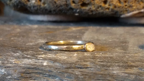 White And Yellow Gold Hammered Halo Ring With Rough Diamond