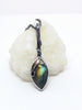 Blue green Labradorite Long Leaf pendant necklace sterling silver on chain