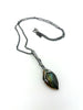 Blue green Labradorite Long Leaf pendant necklace sterling silver on chain