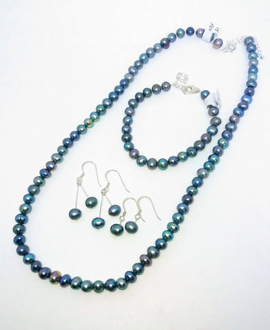 Large Black Pearl Beads Bracelets Earrings