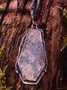 Antiqued silver and Moss Agate long chain pendant