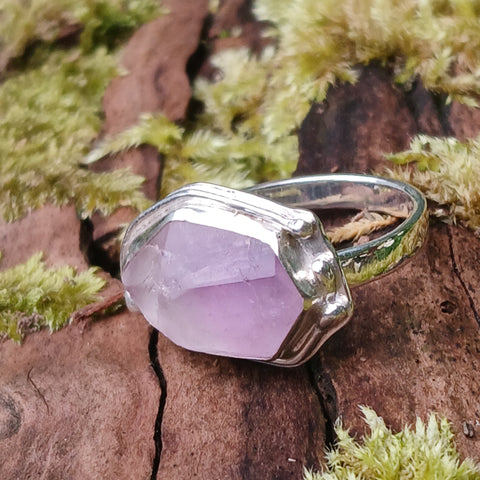 Silver and Raw Amethyst Ring