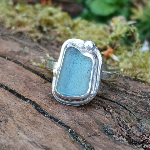 Small Square Seafoam Seaglass Ring