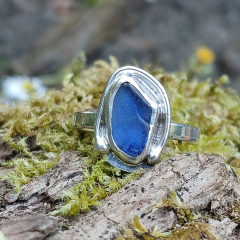 Tiny Blue Seaglass Ring