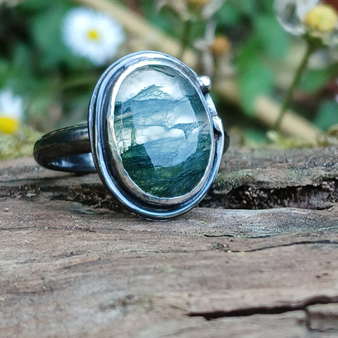 Seastrand Moss Agate Far Mountain Ring