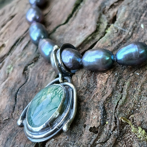 Moss agate Hag Pendant