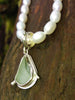 seaglass pendant on pearls