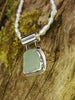 blue green seaglass pendant on pearls