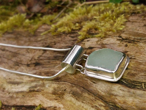 Seafoam Squarish Seaglass Pendant on Slide