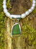 green seaglass pendant on pearls