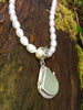 Blue Green seaglass pendant on pearls