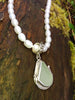 Blue Green seaglass pendant on pearls