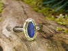 Dark Blue Teardrop Seaglass Ring front view with light