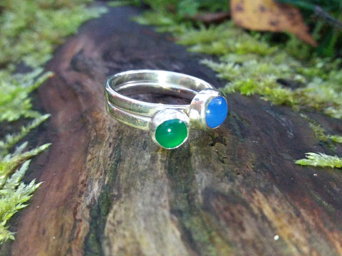 Blue Onyx and Green Agate Stacking Rings