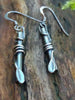 Black sterling silver twisted tendril leaf drop earrings