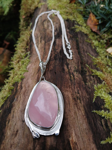 Rose Quartz Leaf Pendant