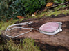 Large silver Rose Quartz leaf pendant
