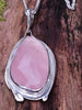 Large silver Rose Quartz leaf pendant