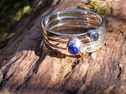 Aquamarine Lapis and Gold Dot Stacking Ring Set