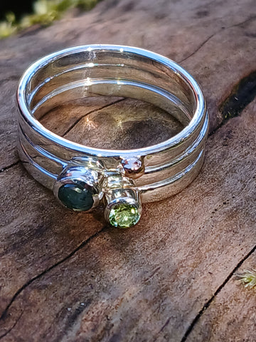 Moss agate Peridot and Gold dot stacking set
