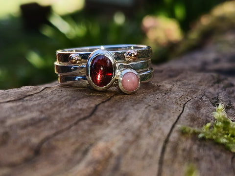 Garnet Rhodenite and Gold Dot Stacking Set