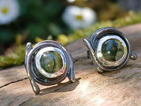 Sea Strand Moss Agate Stud Earrings