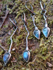 Sterling silver long and short tendril drop earrings with labradorite buds