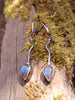 Sterling silver long tendril drop earrings with labradorite buds