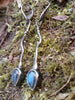 Sterling silver long tendril drop earrings with labradorite buds