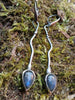 Sterling silver long tendril drop earrings with labradorite buds