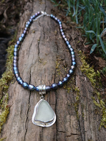 Seafoam Black Sands Seaglass Pendant