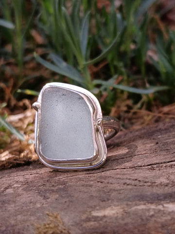 Large Pale Blue Seaglass Ring