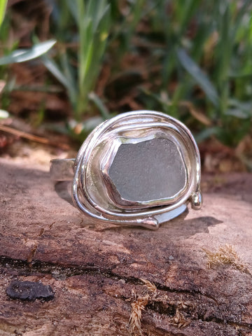 Seaweed Tangle Seafoam Sea glass Ring