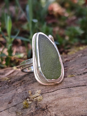 Long Green Sea Glass Ring