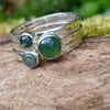 sterling silver 3 ring Moss agate stacking ring set