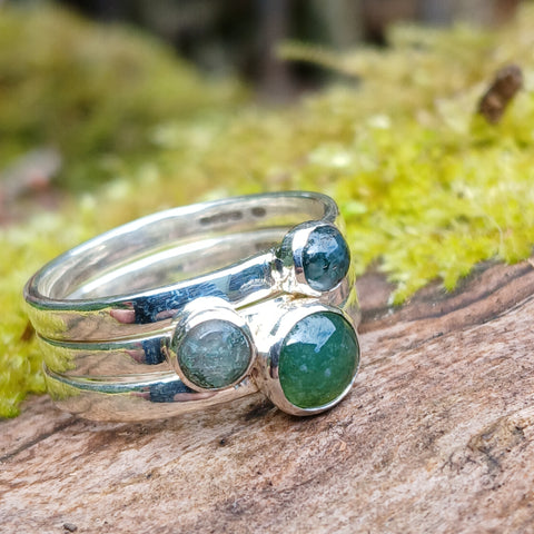 Moss Agate Silver Stacking Rings