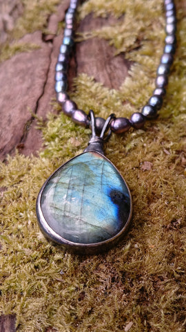 Labradorite Tendril Teardrop Pendant