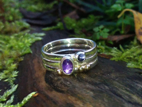 Amethyst Iolite and Gold Dot Stacking Set