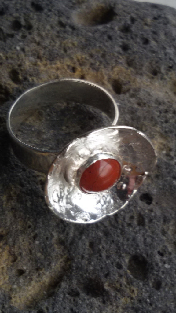 Handmade silver and jasper cup ring