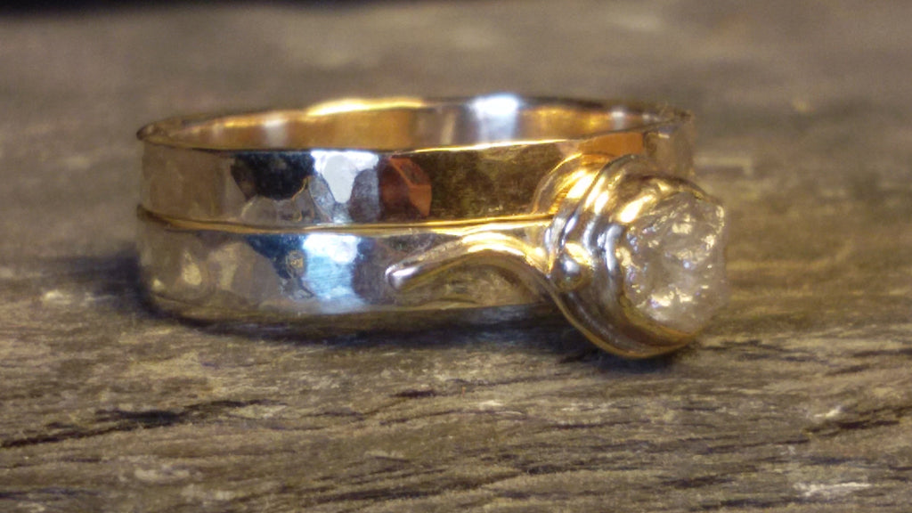 Uncut diamond Gold hammered band set