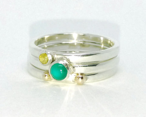 Green Agate and Yellow Diamond Stacking Set