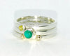 Green agate and diamond stacking ring set
