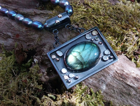Silver and Labradorite Gravity Pool Pendant