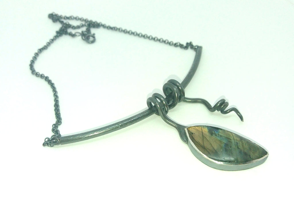 Silver and labradorite leaf necklace
