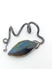 Blue flash Labradorite Side Creeper pendant necklace sterling silver