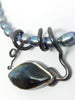 Blue flash Labradorite Side Creeper pendant necklace sterling silver on pearls