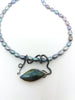Blue flash Labradorite Side Creeper pendant necklace sterling silver on pearls