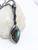 Blue green Labradorite Long Leaf pendant necklace sterling silver on chain