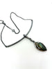 Blue green Labradorite Long Leaf pendant necklace sterling silver