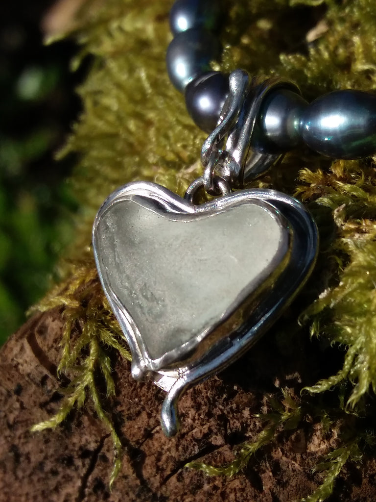 Sterling silver and seasglass heart pendant